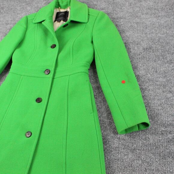 J Crew Coat Women 00P Lady Day Italian Double Cloth Wool Blend Green Long Peacoa - Picture 5 of 15